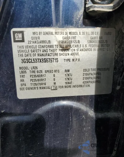 2008 Saturn Vue Xr z USA, uszkodzony, nr VIN 3GSCL537X8S679715